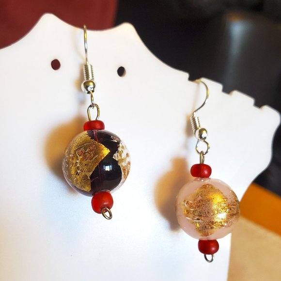Silver Tone Hook Round Glass Bead Dangle Earrings